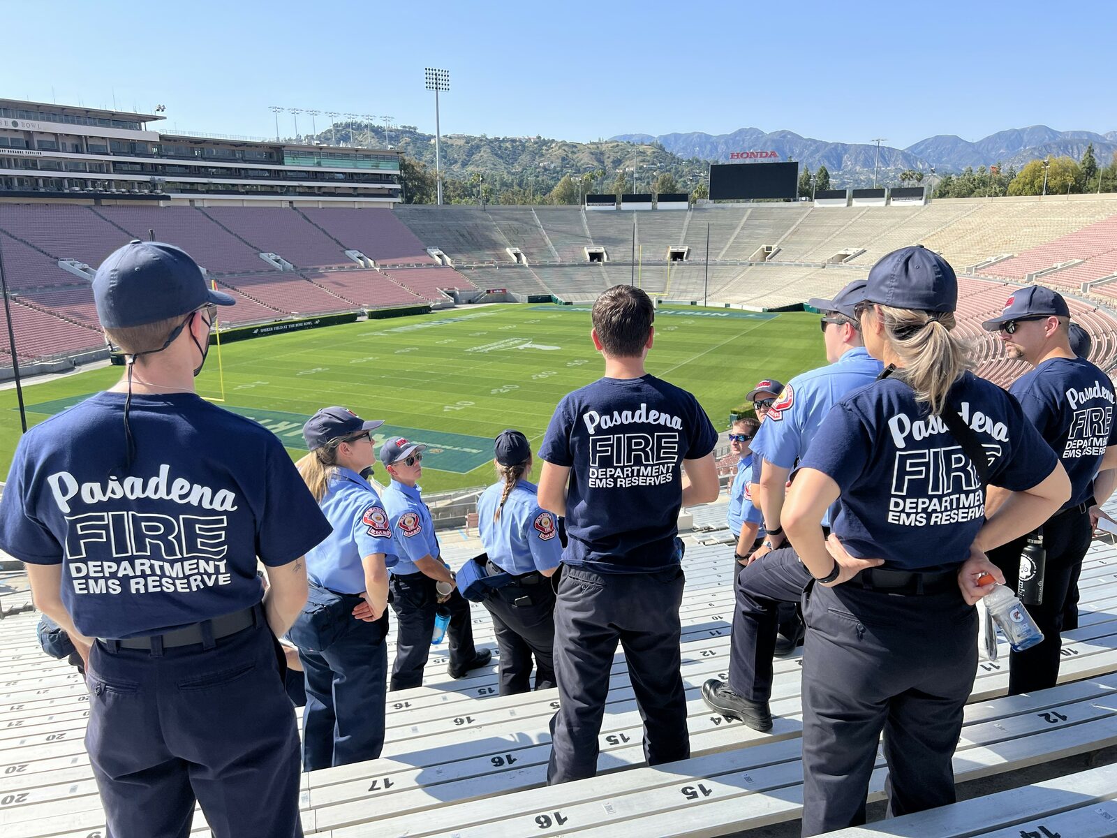 EMS Reserve members training at the Rose Bowl overlooking the field